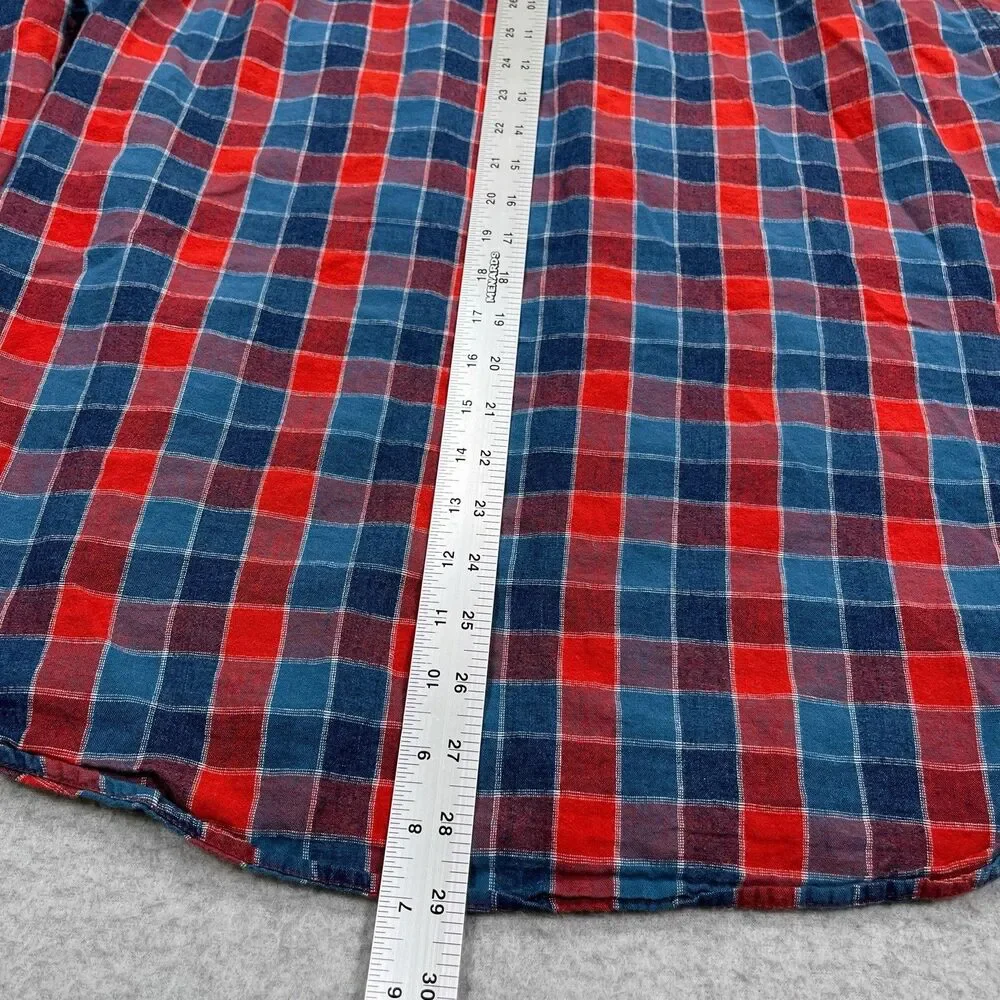 Best Made Co Flannel Shirt Mens Large Red Blue Plaid Linen Cotton Blend Preppy